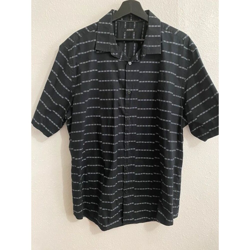 Alfani men’s cotton button up black white L